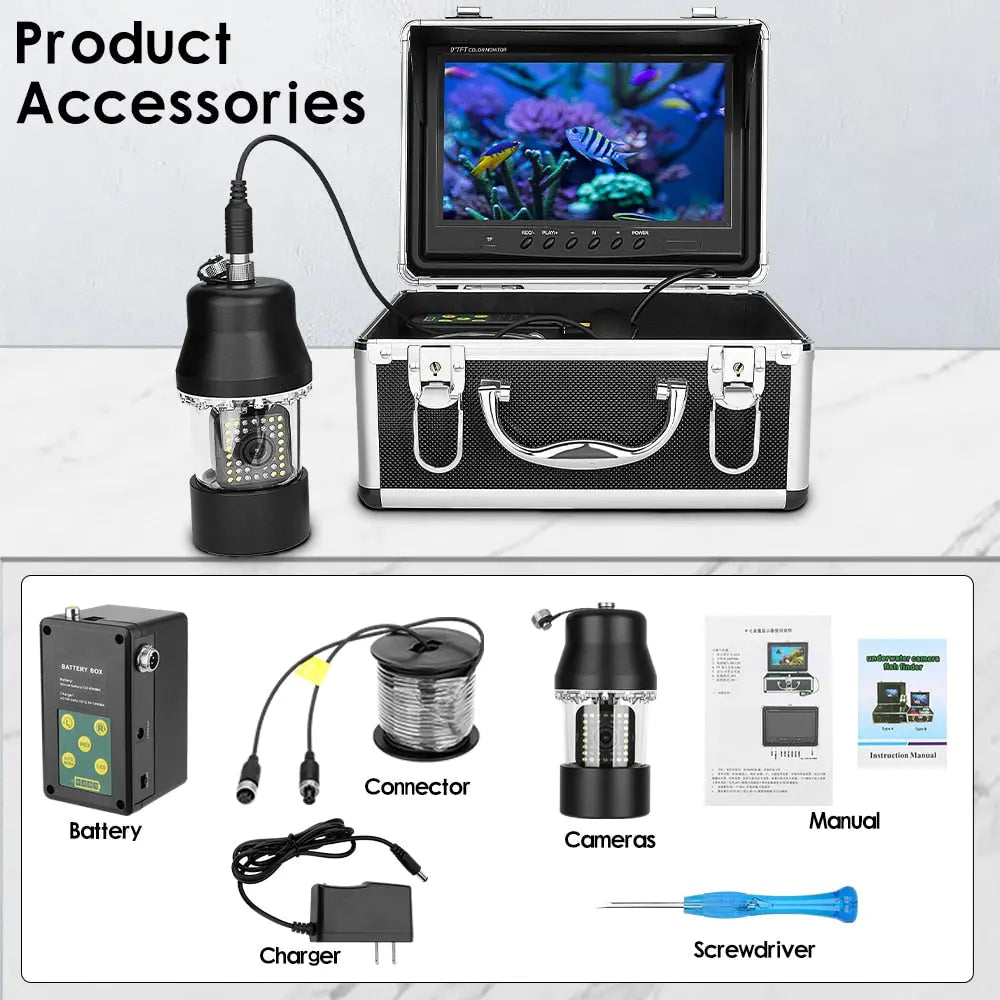 10 Inch 50m Underwater Fishing Video Camera Fish Finder IP68 Waterproof 38  LEDs 360 Degree Rotating Camera