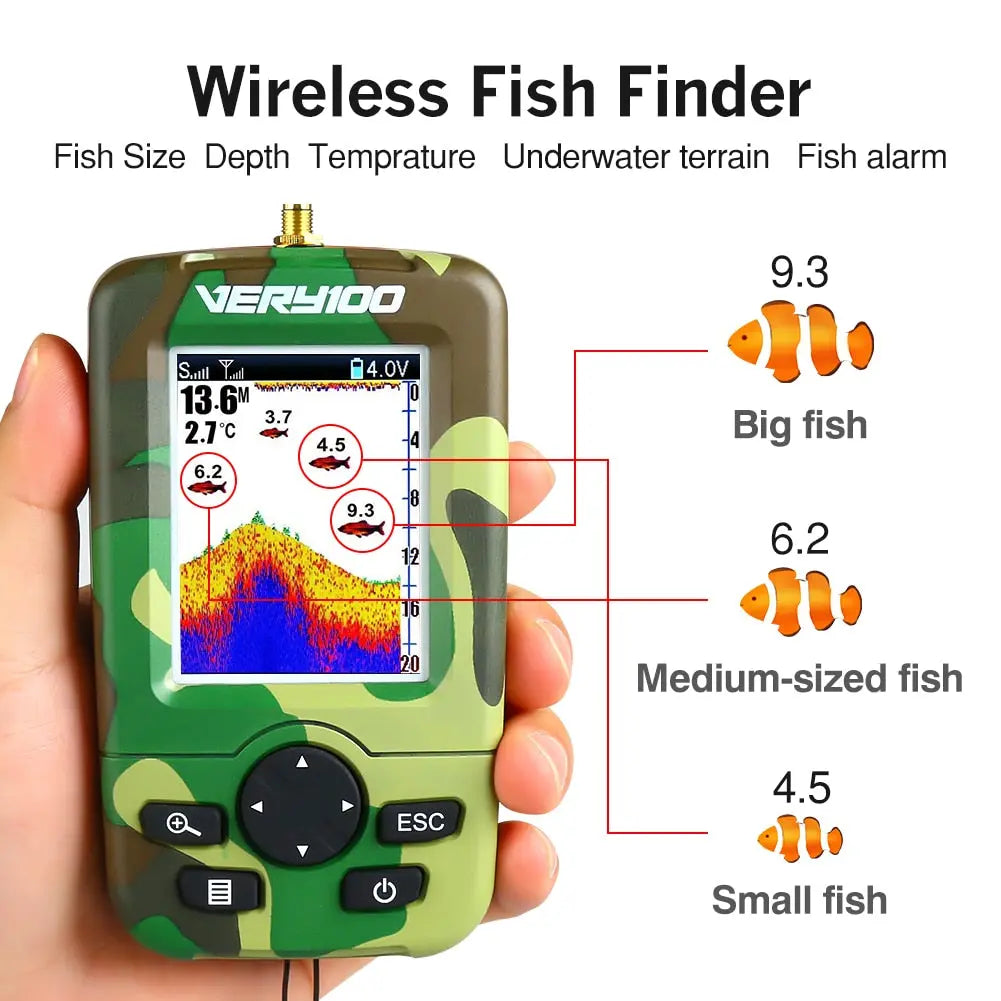 Portable Sonar LCD Wireless Fish Finder Fishing Lure Echo Sounder